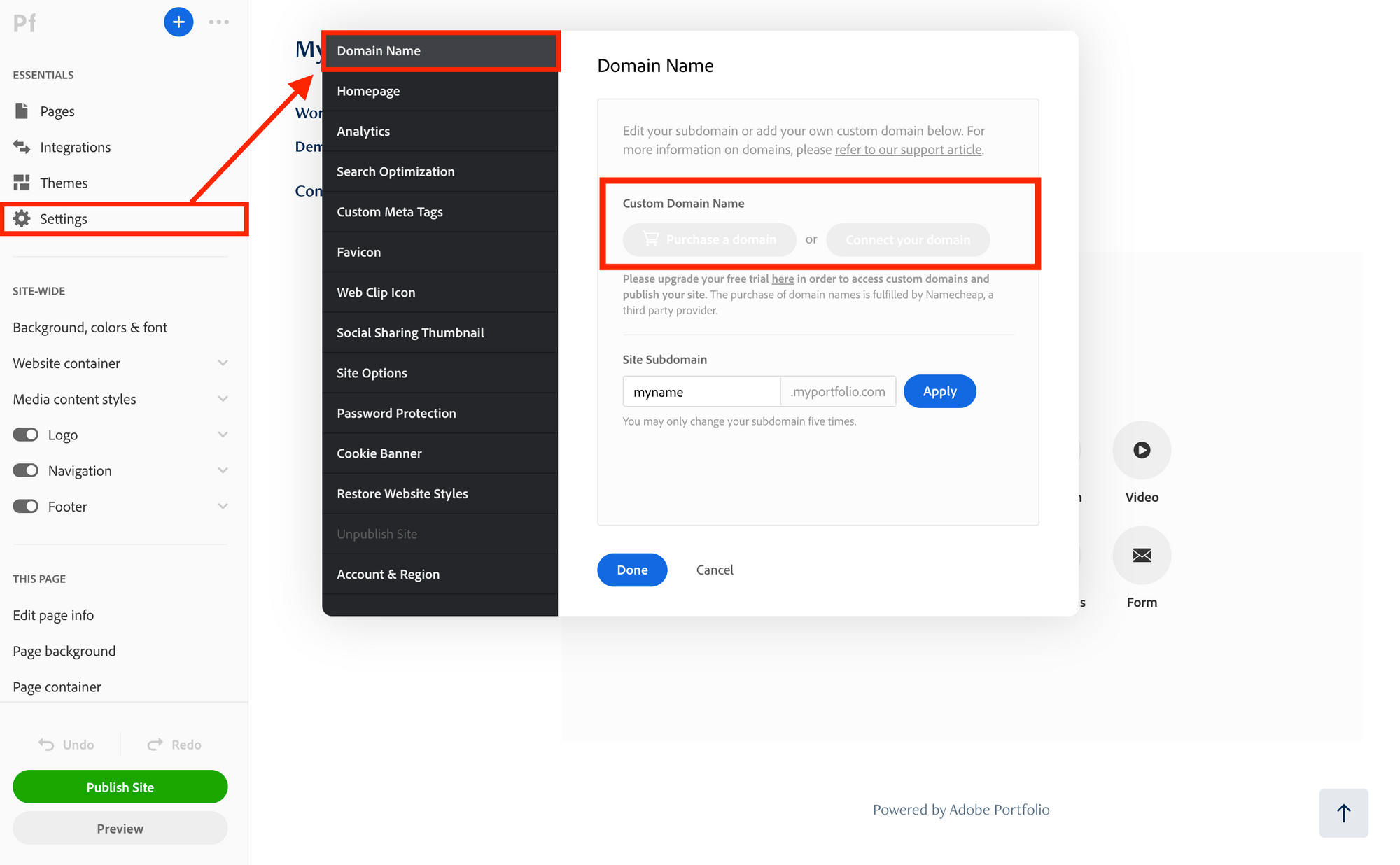 adobe portfolio custom domain